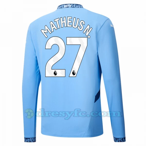 Fotbalové Dresy Manchester City Matheus N. #27 2024-25 Domácí Dres Mužské Dlouhý Rukáv